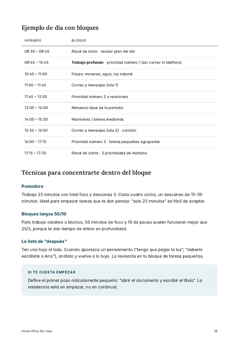 Página interior: bloques de tiempo y trabajo profundo